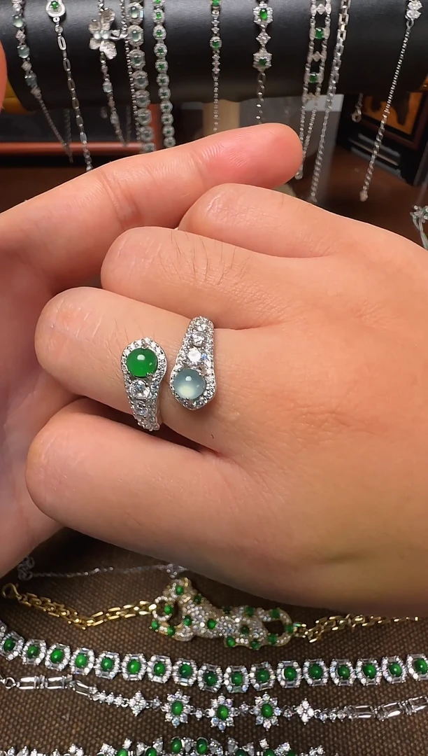 银S925镶嵌戒指翡翠AB戒指