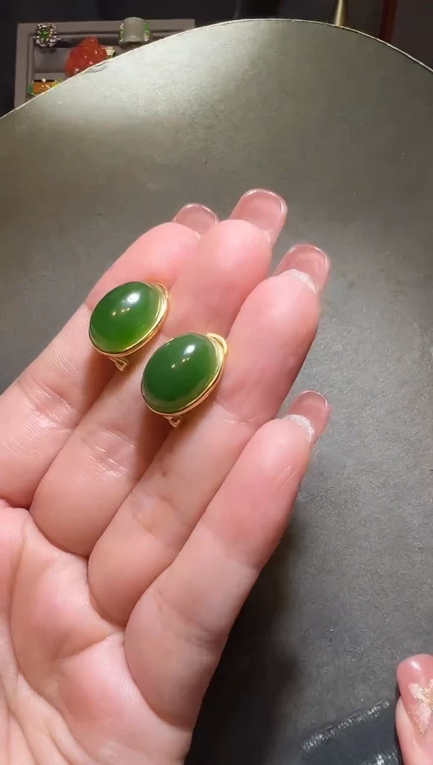 和田玉银S925镶嵌耳饰和田蛋面耳扣