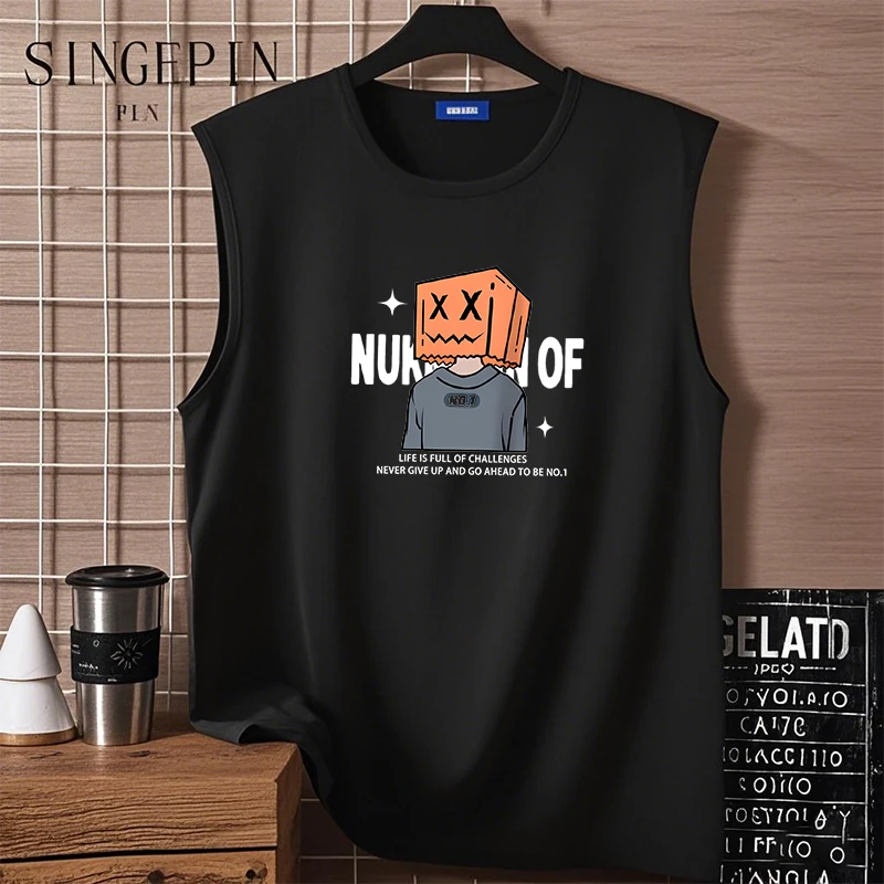 无袖t恤男士薄款背心青少年夏季外穿宽松加肥加大码百搭运动健身