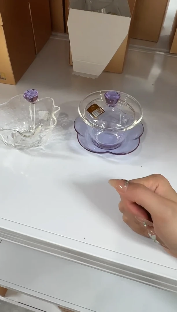 @@禾器晶彩咏荷盖碗浅紫色