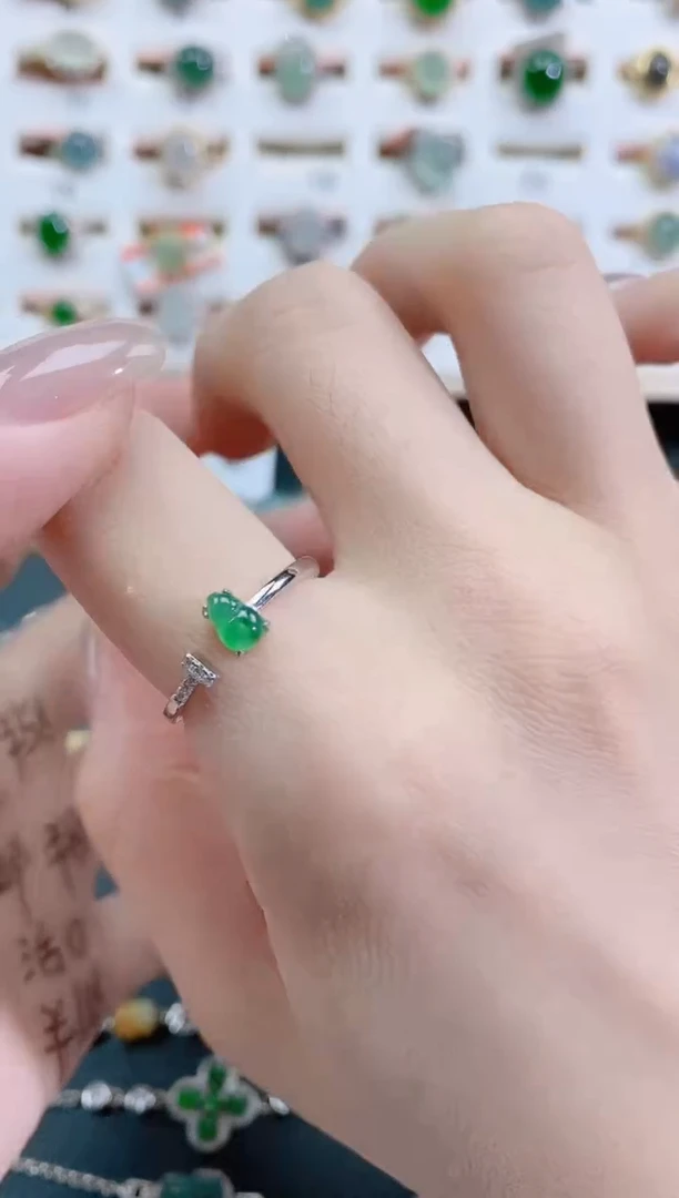 银S925镶嵌戒指翡翠天然翡翠