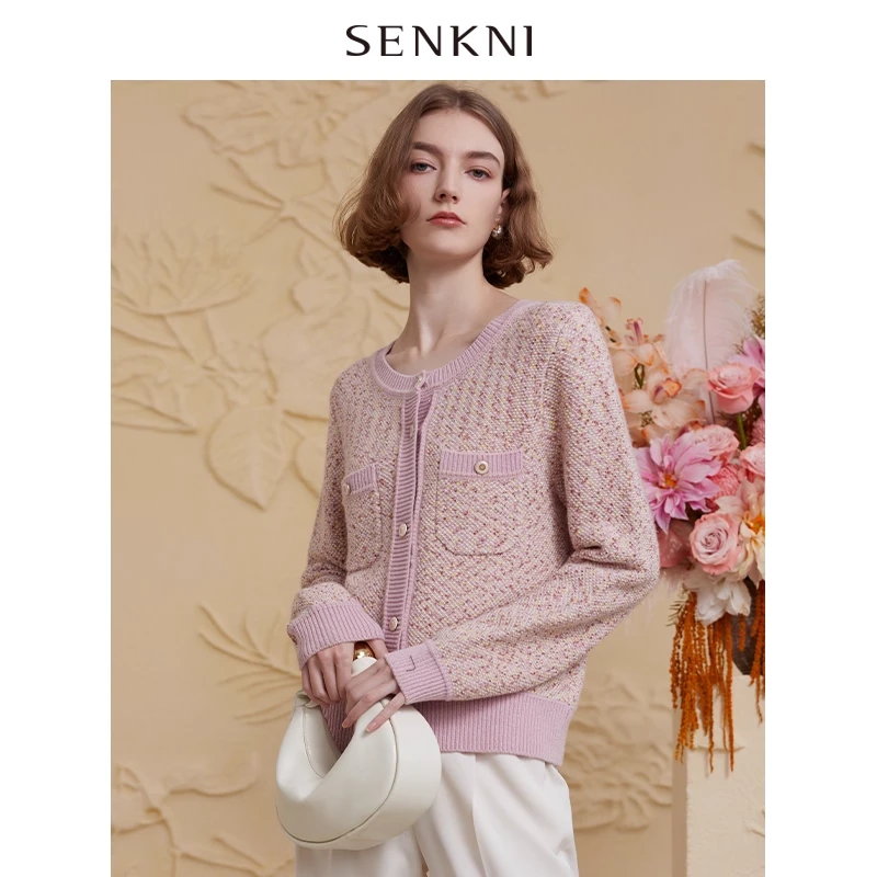 圣可尼温柔小香风针织开衫新款气质圆领外套显白S130310NE