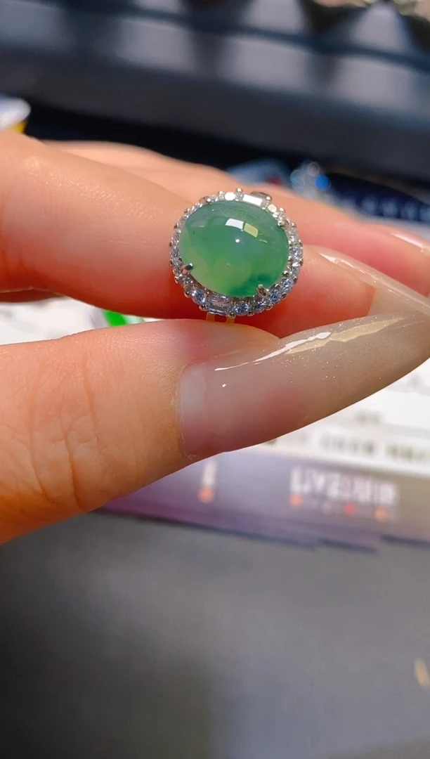 翡翠银S925镶嵌耳饰天然