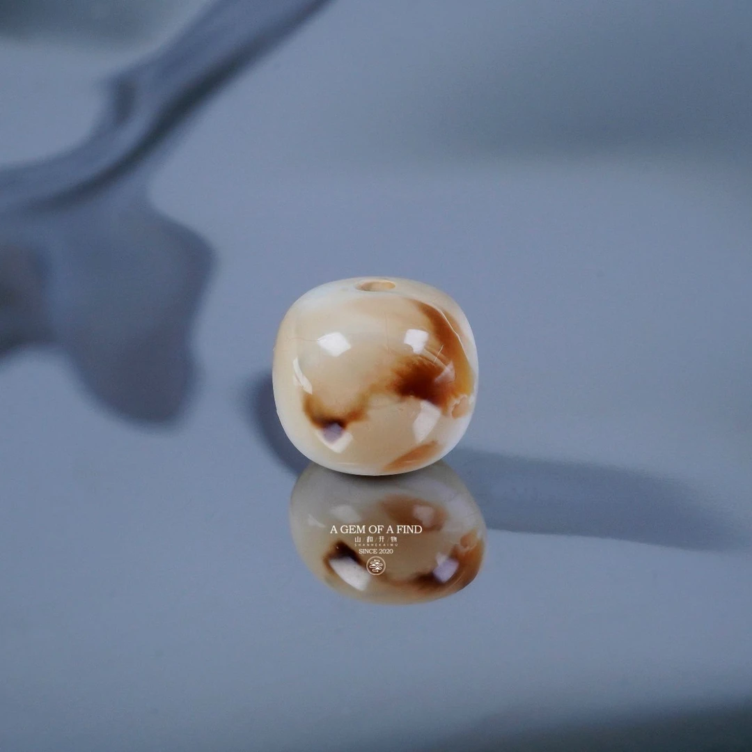 山和开物｜8.6mm红白彩沁瓷白满蜡妖花老型文玩配饰 天然琥珀蜜蜡