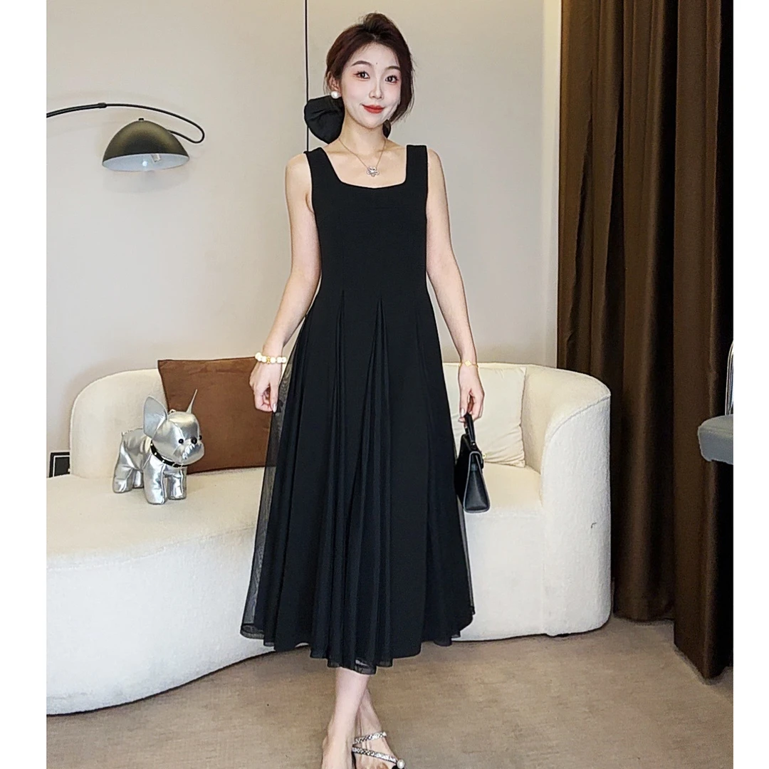 拼纱赫本风小黑裙连衣裙女气质黑色夏季高级感显瘦收腰法式长裙11