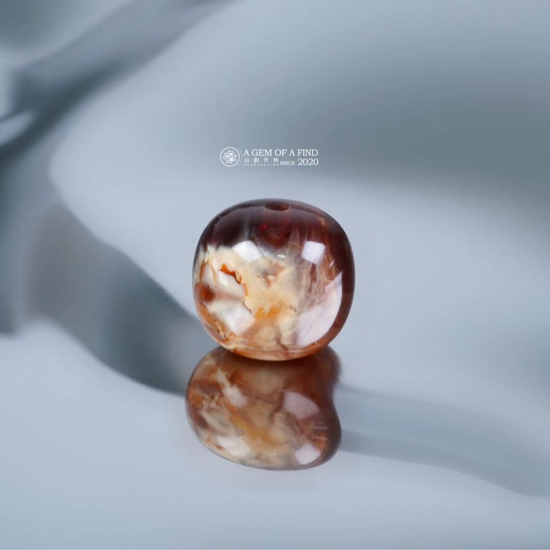 山和开物｜9.9mm红紫沁色妖花荧光老型文玩配饰 天然琥珀蜜蜡
