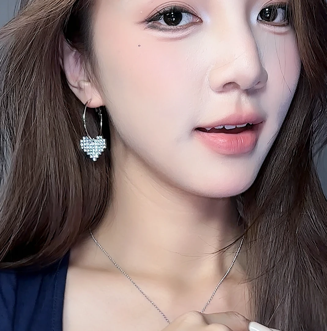 合金锆石耳饰 韩国韩版时尚满钻桃心个性耳环甜美气质金属镶钻