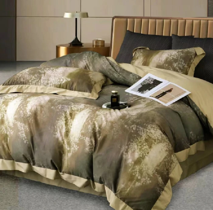 B5674 御棉100s活性数码印花床单云深不知处-咖 245*250 亲肤轻奢