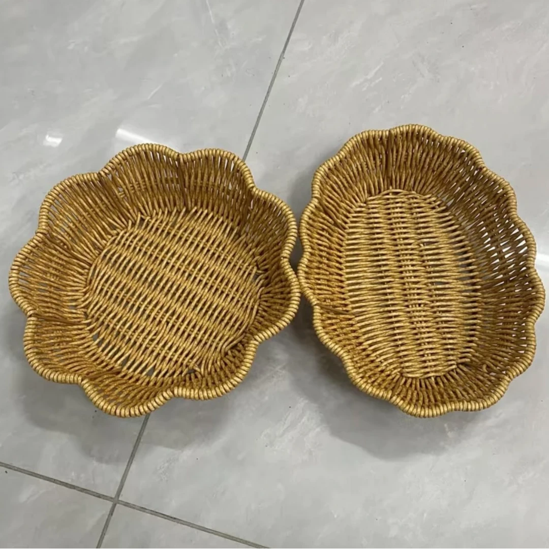 NW415花形收纳藤编组合家用厨房水果蔬菜沥水零食点心托盘