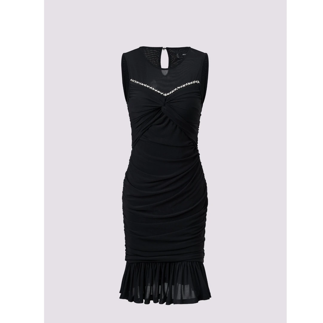 MAXRIENY25年夏季新款华丽优雅感钉珠网纱连衣裙修身显瘦连衣裙