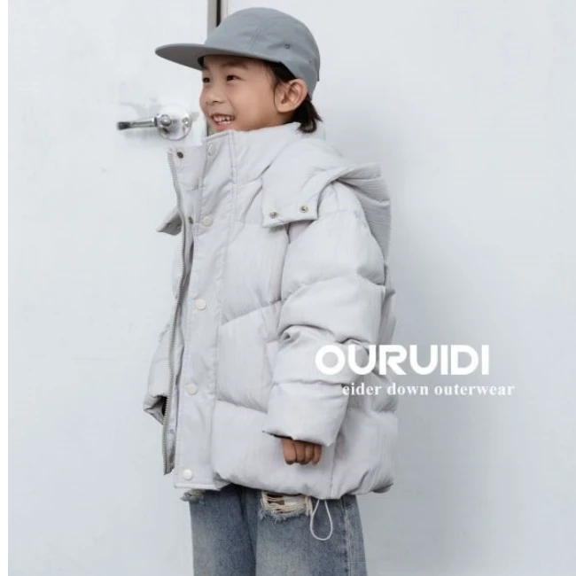 儿童羽绒服女童男宝纯色雾霾蓝休闲外套童装中大童羽绒服2437