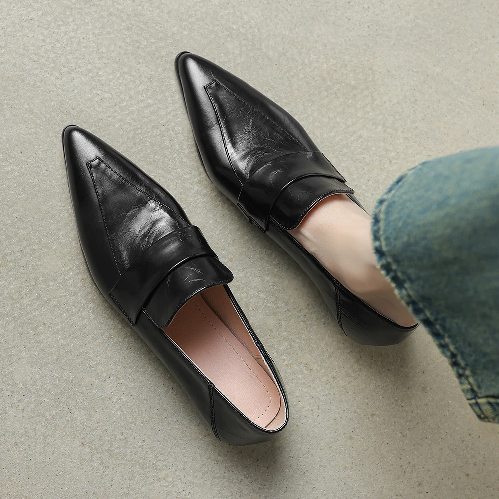 真皮断码清仓尖头低跟单鞋女2025新款春秋深口小皮鞋软底通勤女鞋