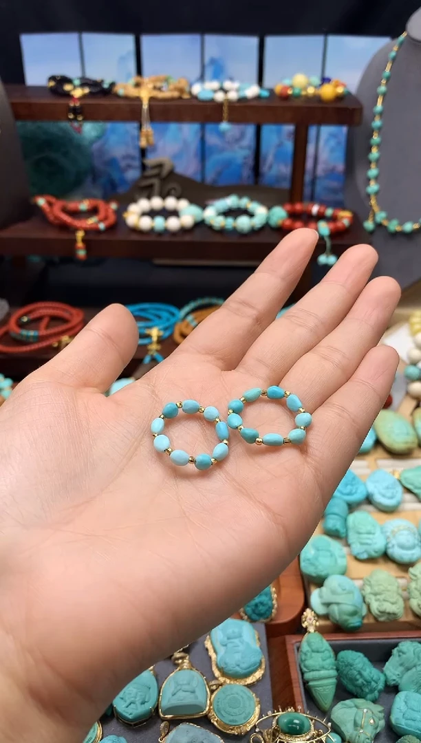 银S925镶嵌绿松石戒指糖豆戒指发其一