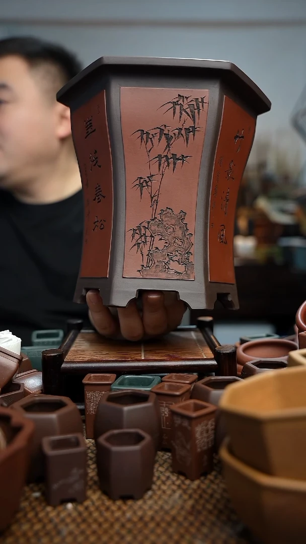 紫砂花盆羽長木軒精品紫砂