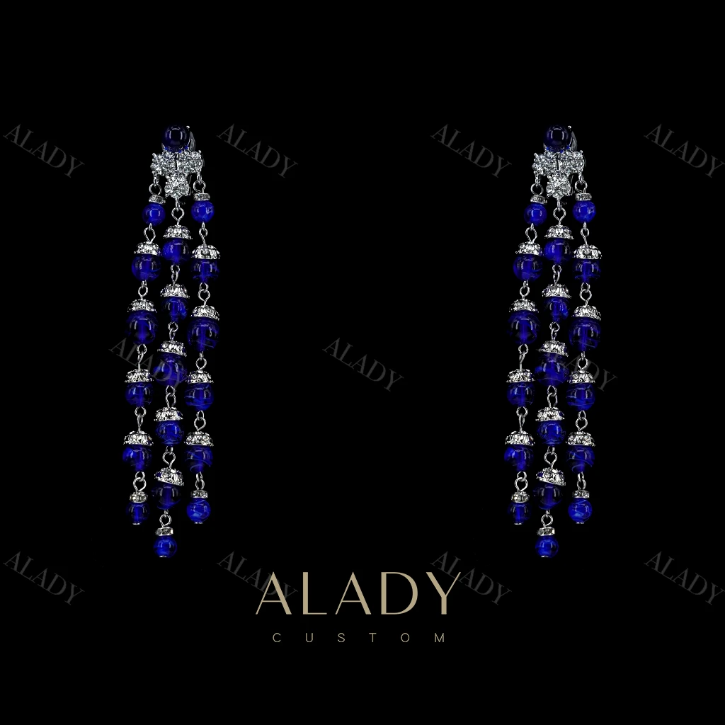 合金合成锆石耳饰 蓝色流苏耳饰-MFC2652