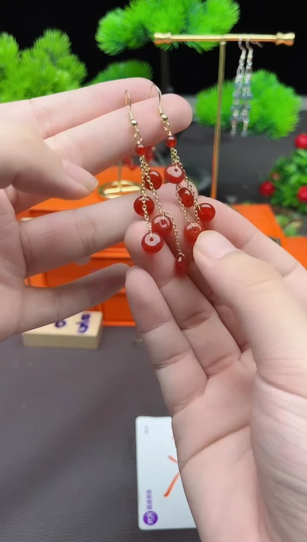 玛瑙/玉髓耳饰银S925镶嵌208