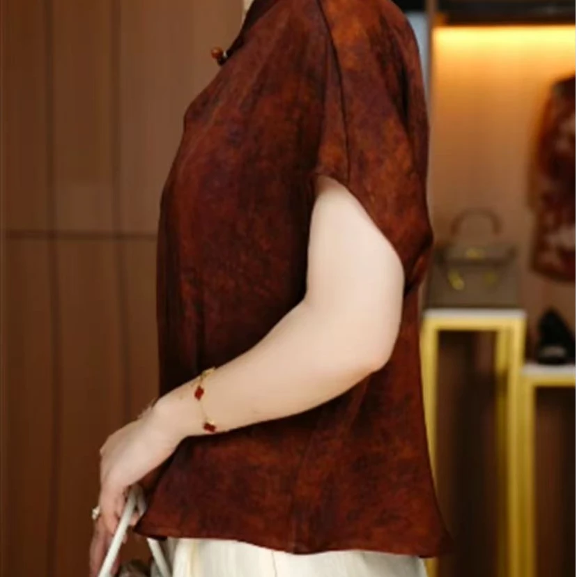 时尚高档次复古新中式小衫夏季新款国风短袖上衣小衫中老年妈妈装