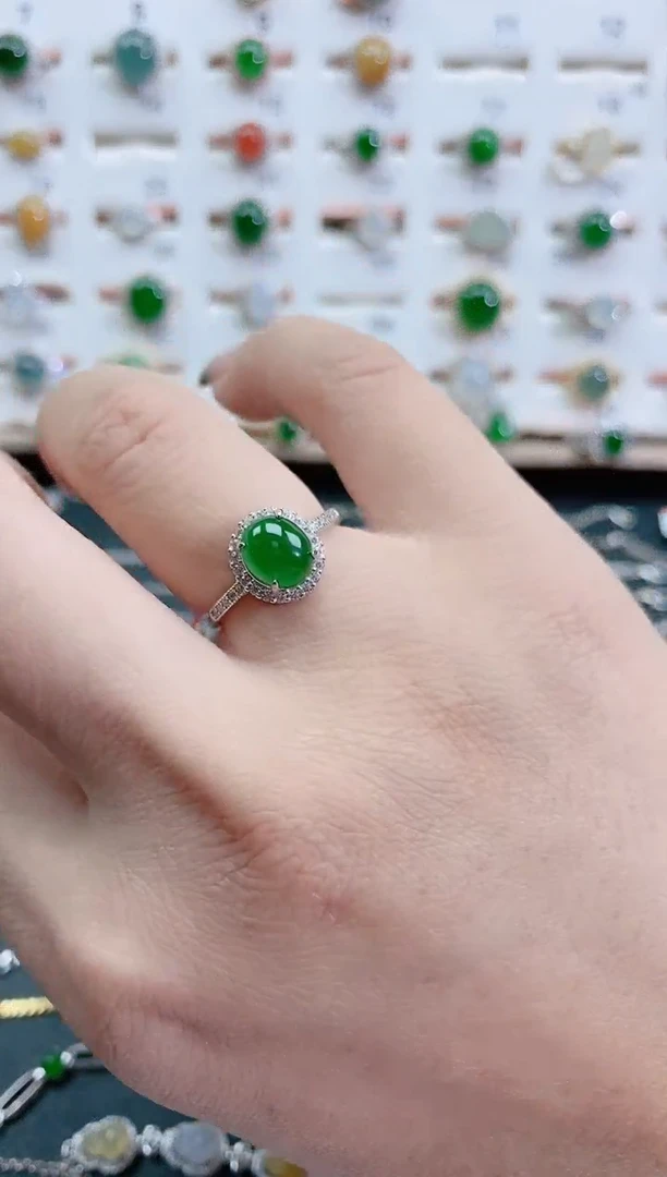 银S925镶嵌戒指翡翠天然翡翠