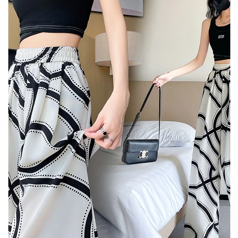 复古港风高腰冰丝凉凉裤薄款夏季裤沙滩阔腿裤洋气短裤显瘦女款