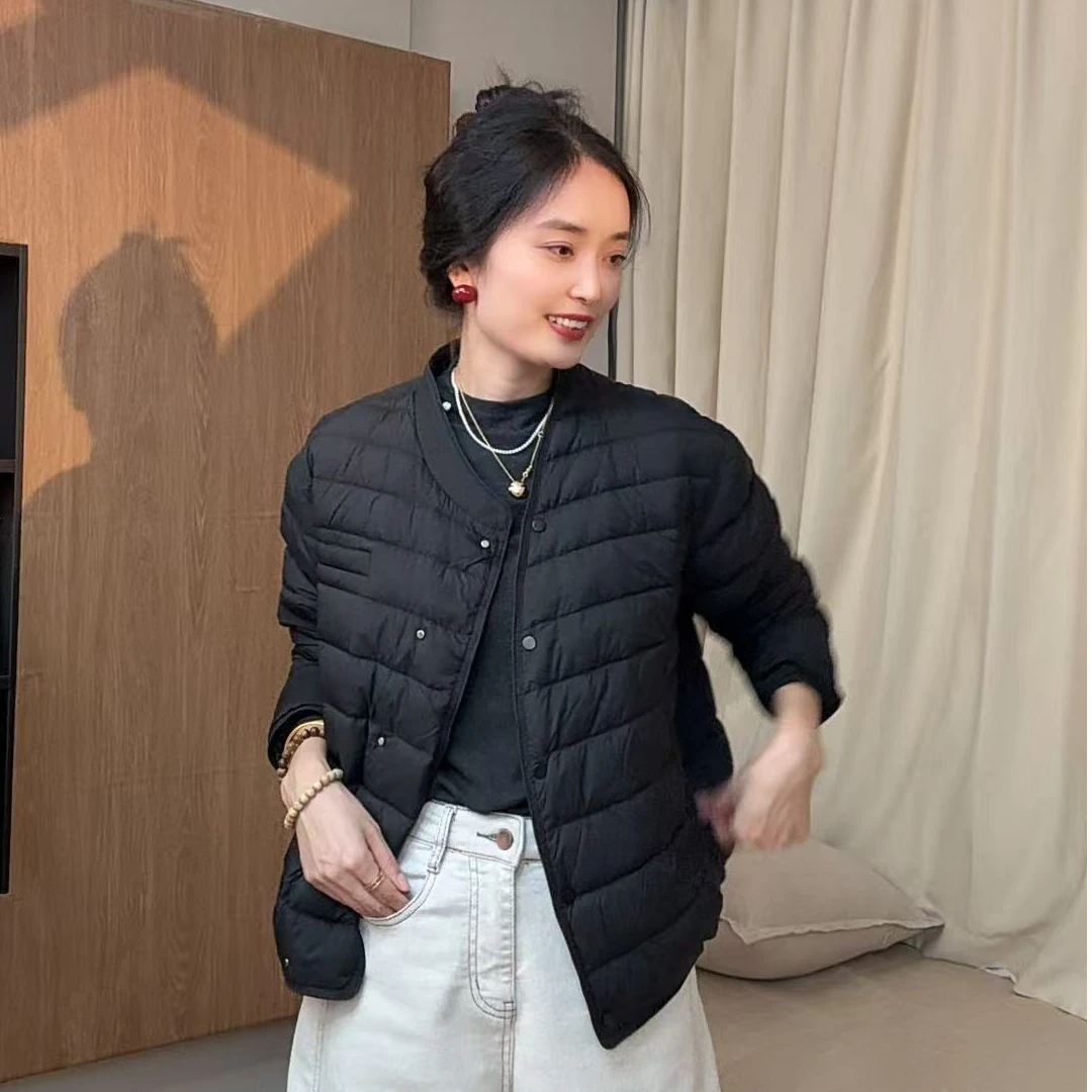 7709-极简风设计感不规则领90鸭绒时尚薄款休闲百搭羽绒服