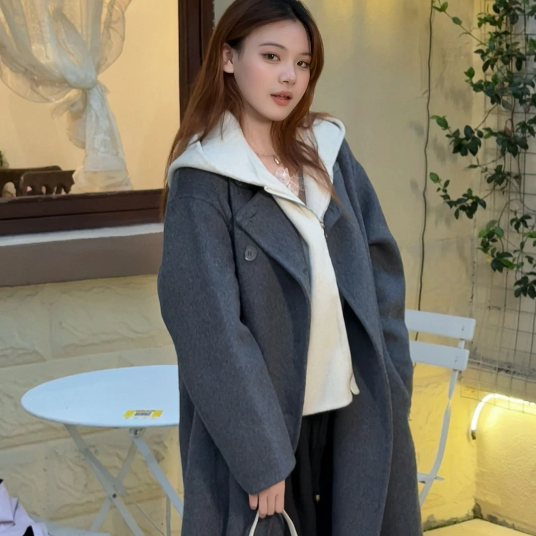 网红气质百搭时尚中长款女装秋冬小个子双面羊毛大衣