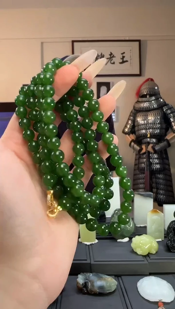 颈饰未镶嵌和田玉碧玉圆珠长链