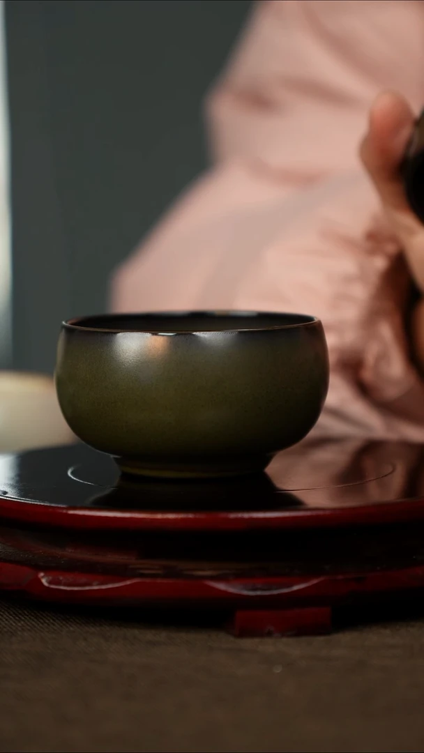 葛****?柴烧 禅定杯 支钉烧 乌金釉 大师亲签底款