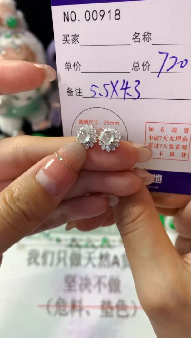银S925镶嵌翡翠耳饰翡翠