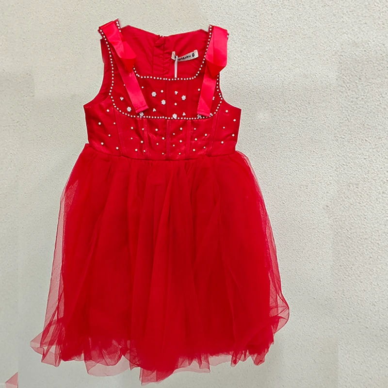 童装红色礼服公主礼服女童公主风网纱连衣裙