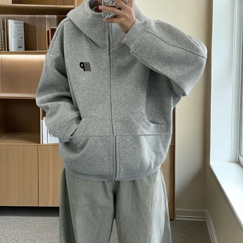 美式个性字母印花高领开衫连帽卫衣男女秋冬季休闲拉链情侣款外套