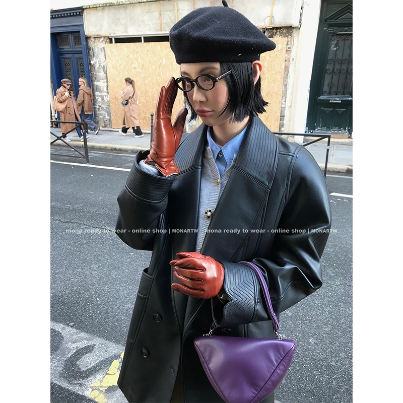 【Mona张绮贤】MONA夹棉皮衣100羊毛单面呢外套 O124T15100