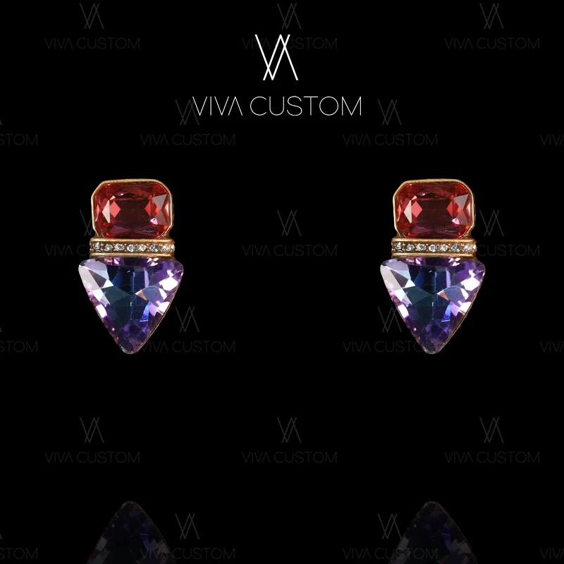 铜合金合成锆石耳饰 小众设计系列 独特小众几何多彩耳饰