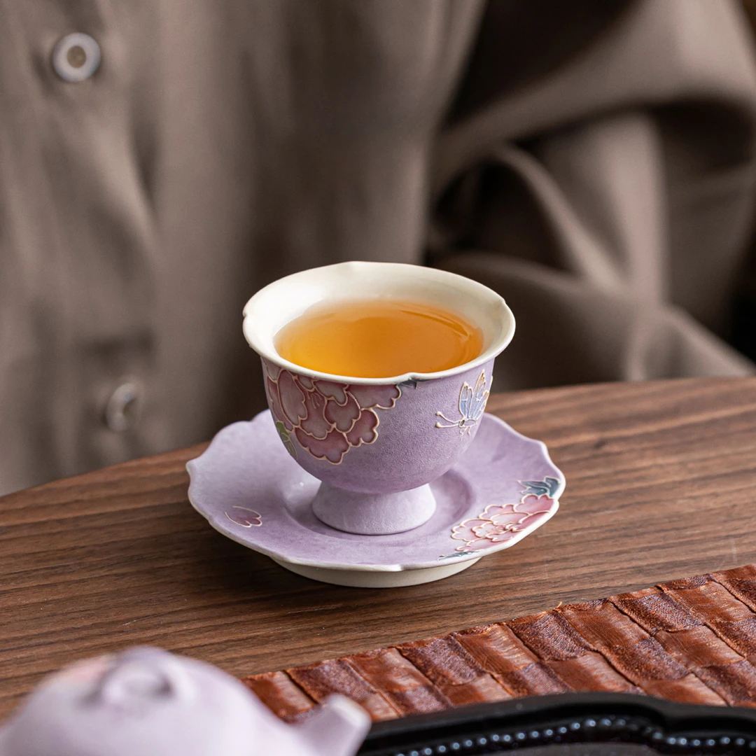 亘古粉引牡丹陶瓷品茗功夫茶具茶杯壶承杯垫茶壶泡茶喝茶主人杯