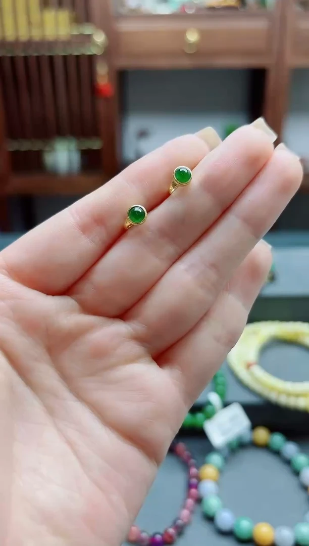 翡翠银S925镶嵌耳饰s925银翡翠耳扣YD