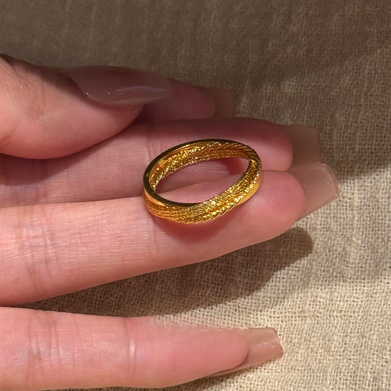 铜合金戒指 叠层爆闪莫比乌斯环戒开口食指戒仿黄金素圈戒指简约