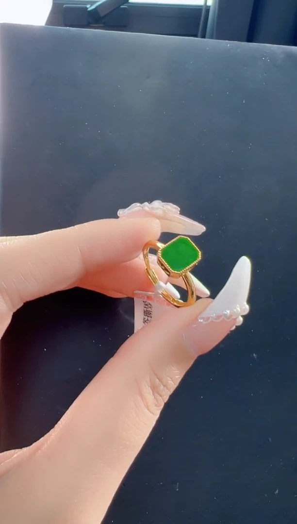 【闪购商品】翡翠戒指银S925镀金镶嵌天然缅甸翡翠A货戒指