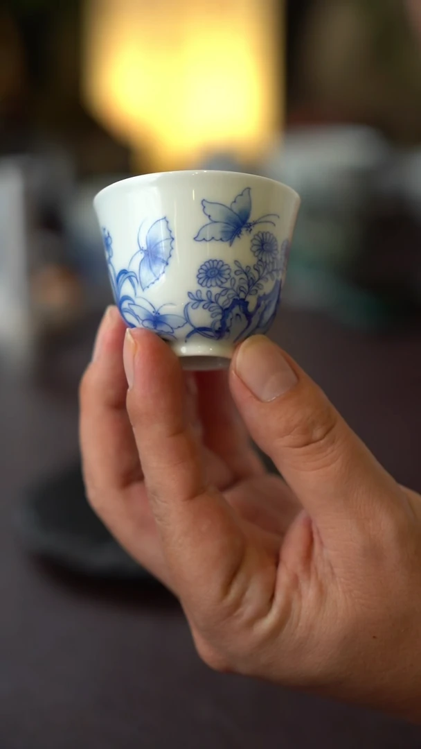 景德镇全手工手绘青花花卉不带底小主人杯