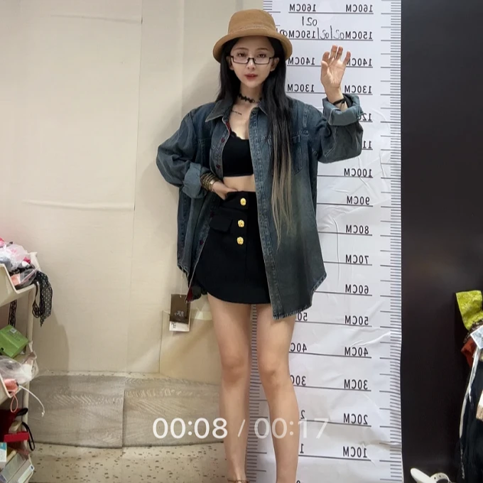 （秒）春秋款宽松长袖渐变百搭牛仔衬衫