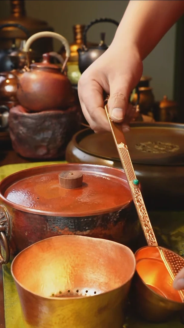 纯紫铜兽头款古法煮茶器