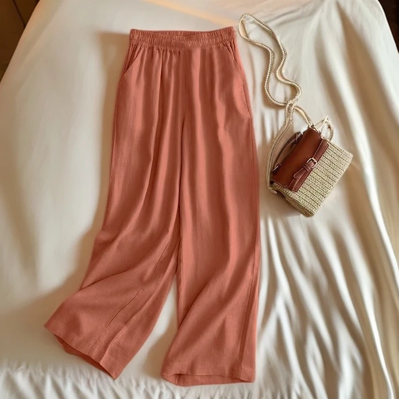 8501桔色阔腿裤休闲裤长裤高腰夏季小个子时尚洋气女裤女装