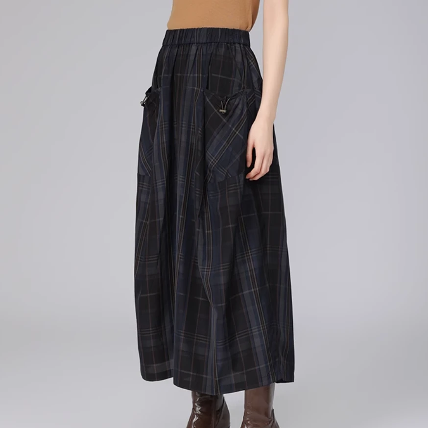 AMASS/阿玛施春秋季时髦休闲格纹半身裙松紧腰长款裙子5200277