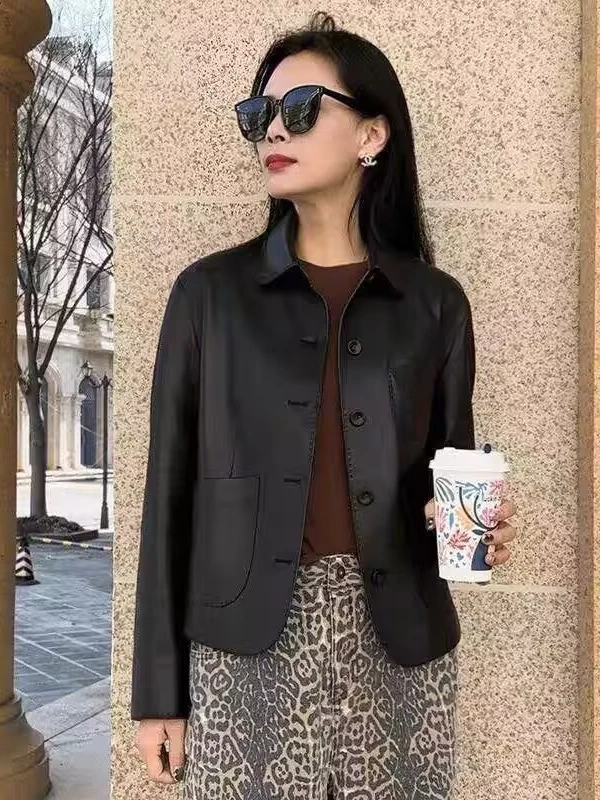 2025新款皮衣女外套上衣春上新修身皮衣短款显瘦皮夹克恭针