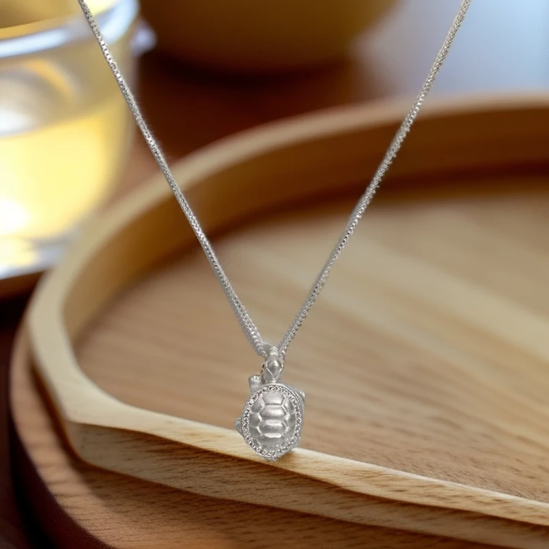 坠链均足银 835小银龟足银999项链时尚雕刻镶嵌素款