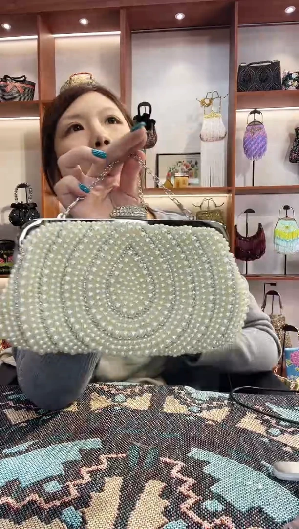 织物13号手工珠珠包包腋下斜跨包手拿包手提晚宴包