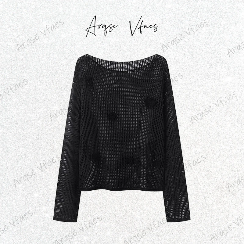 [ARQSEVFAES正品]—2025夏新款镂空网眼针织罩衫女防晒衫50418192