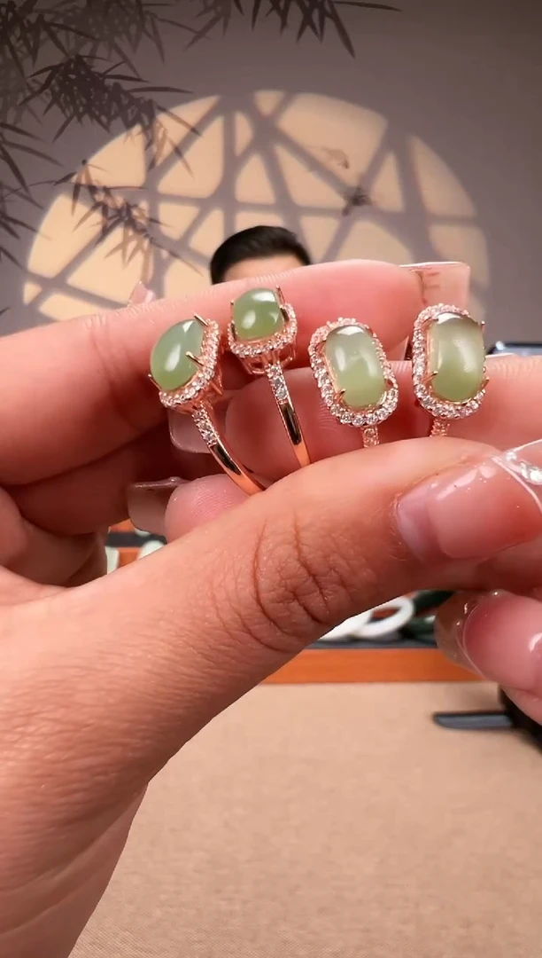 【闪购商品】和田玉（碧玉）戒指银S925镀金镶嵌猫眼多样性拍一发一