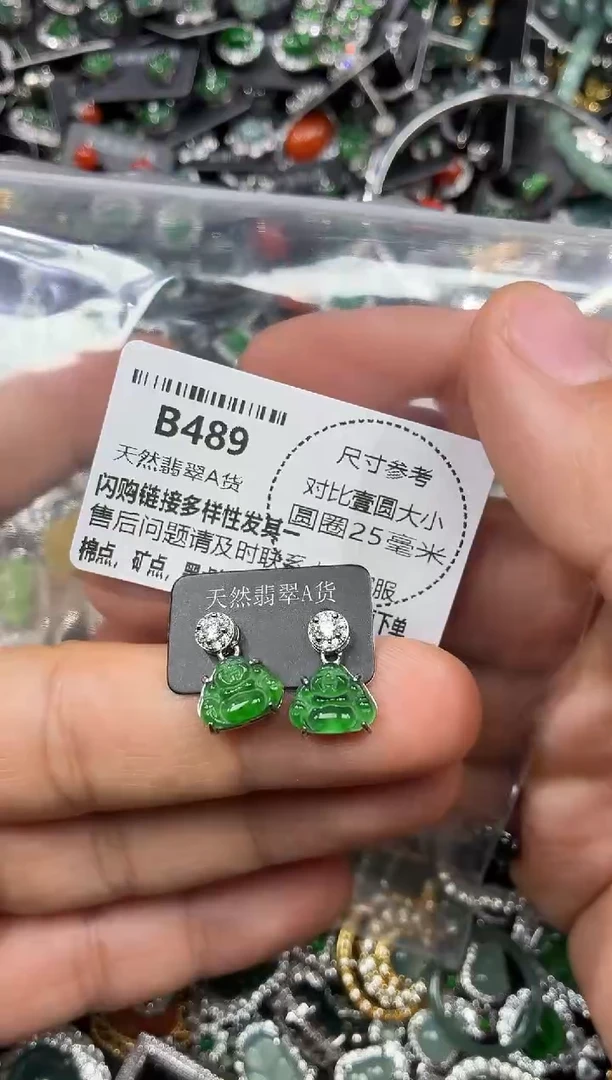 颈饰未镶嵌翡翠B489耳钉