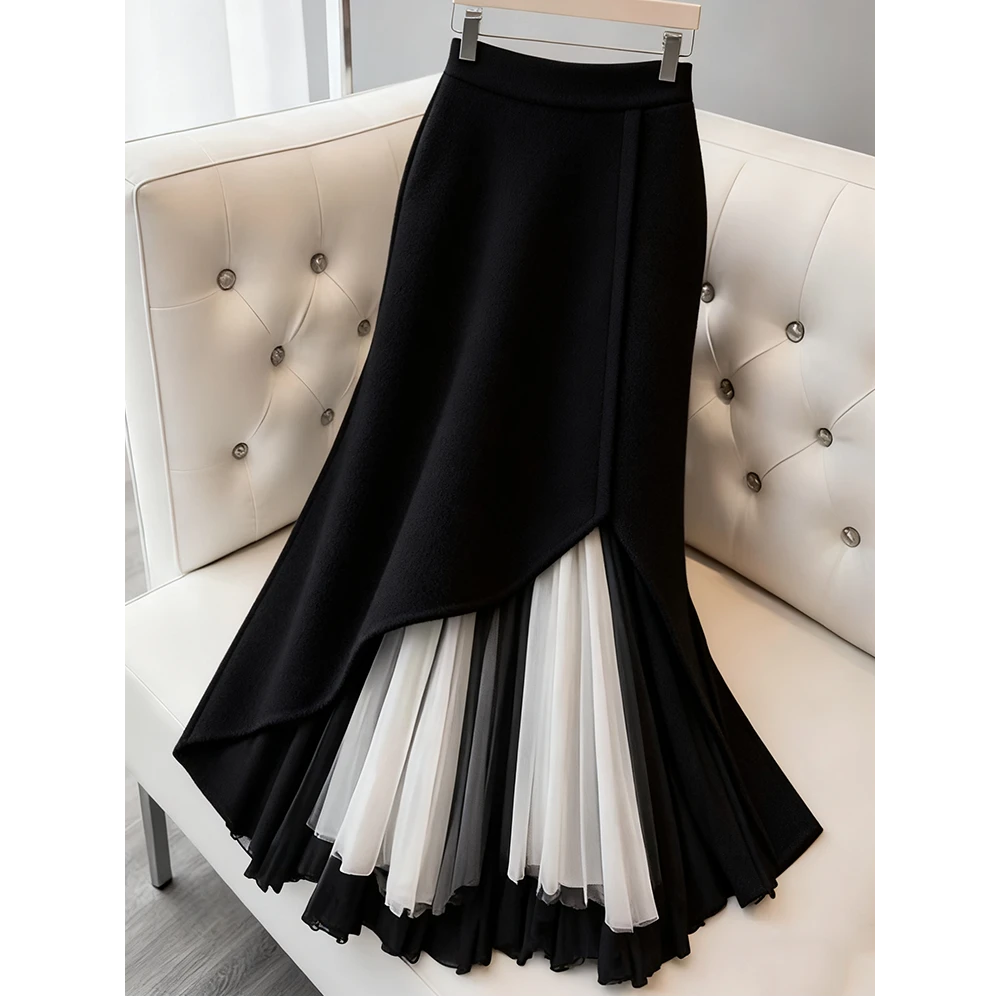 设计感小众漂亮黑色半身裙2025秋冬新款时尚韩版高腰显瘦长款裙子