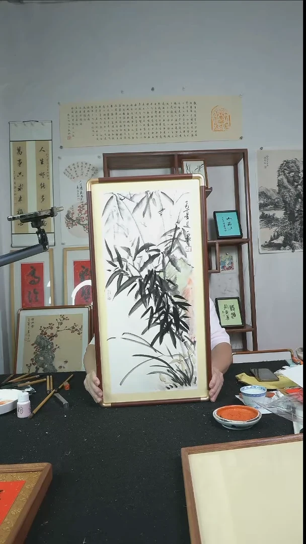 书法兰竹图/带框/33*66cm