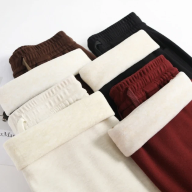 琳【羊毛+蚕丝】冬季新款女式时尚休闲加绒松紧腰直筒阔腿裤YB868款